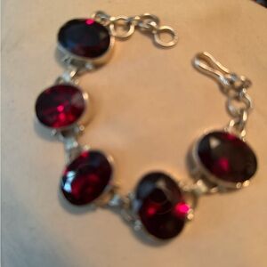 Elegant & Rare .925 Sterling Silver and large Garnet (Red)Gemstone Bracelet